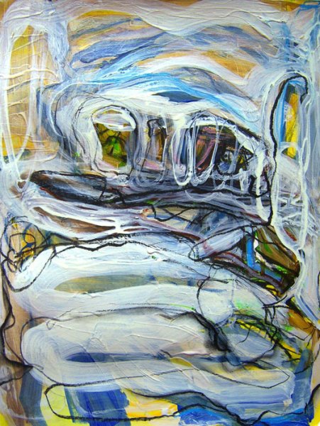 Teresa Schmidt. "Just Now". Oil crayon and acrylic on paper. 17"x14". 2011